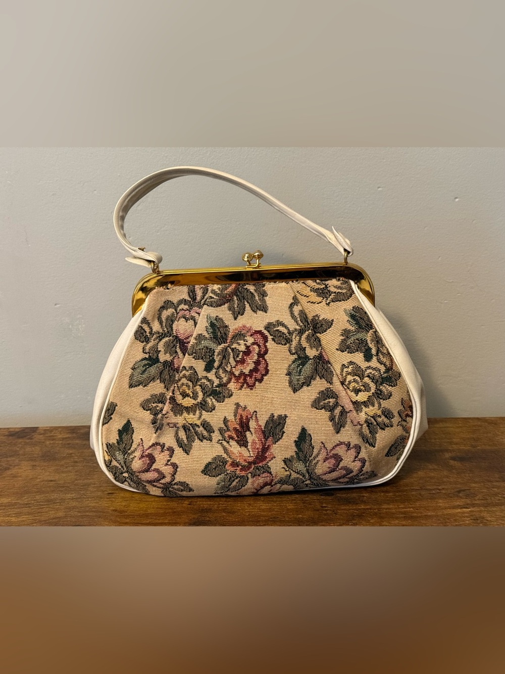 Vintage JR Miami Tapestry Top-Handle Bag in Cream and Pink